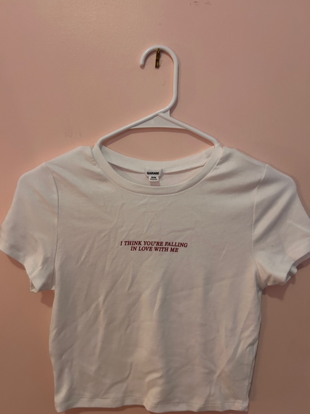 Garage White Crop Tee with Red Script